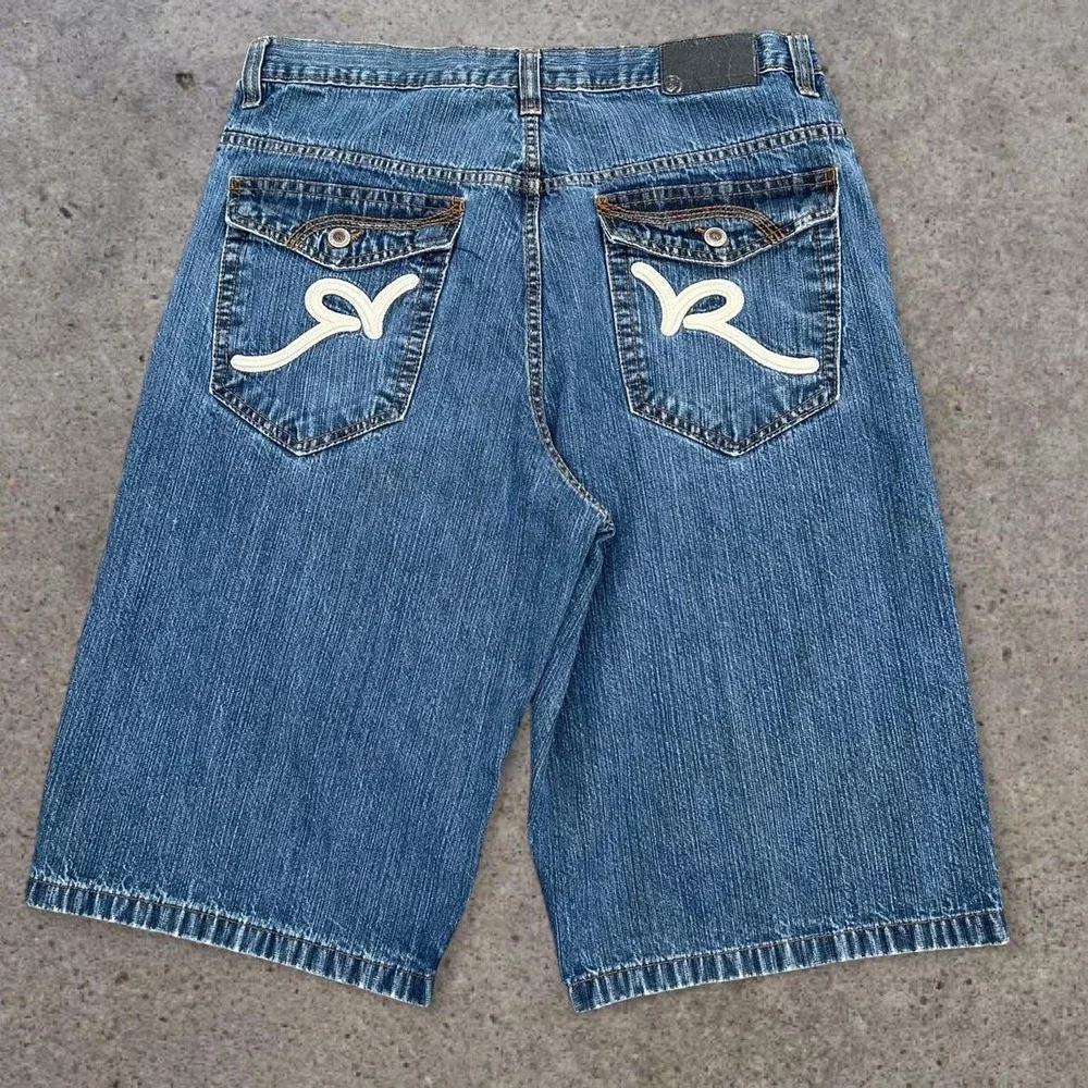 Vintage Y2K 2000s Big R Embroidered Rocawear Baggy Cotton Denim Shorts 36 Skater